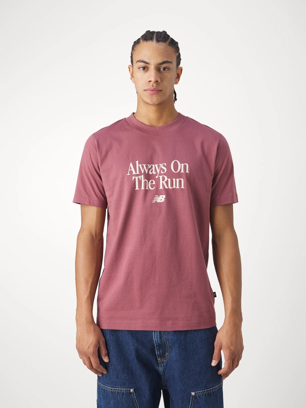 New Balance Men’s Burgundy Cream Sports Essential Run Slogan Short Sleeve Tee - Picture 6 of 15